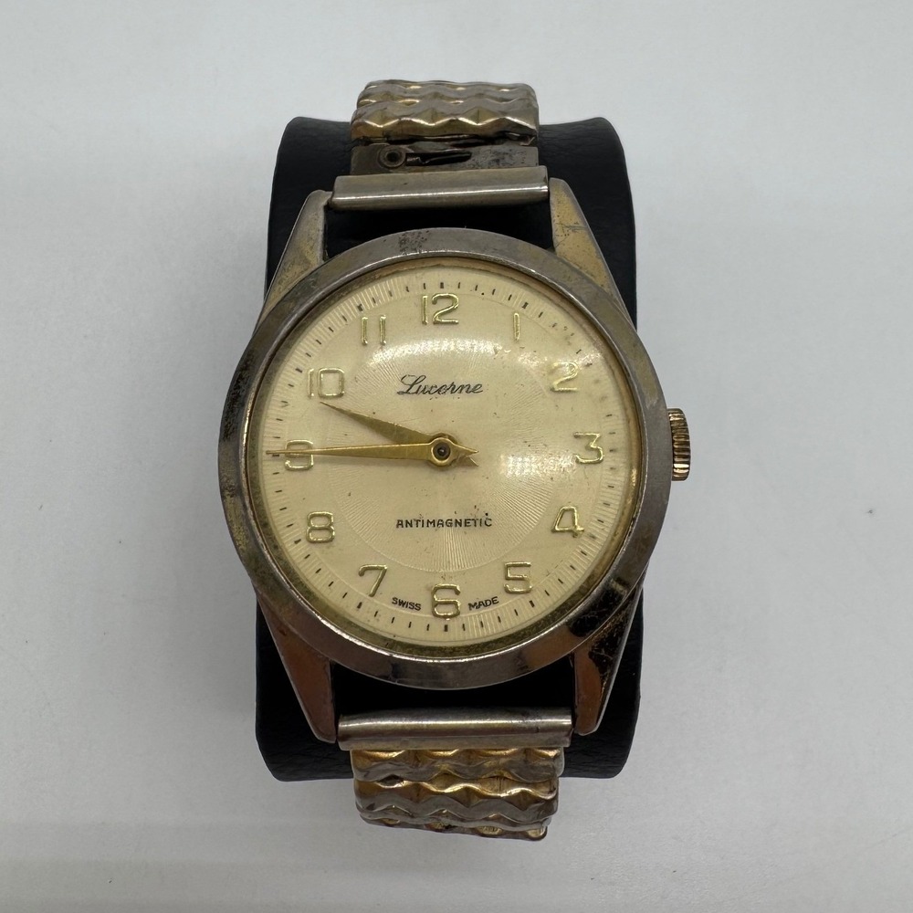 Vintage Lucerne Swiss Made Antimagnetic Watch for Parts Repair 34mm Two Tone